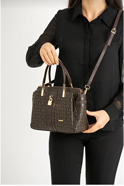 Just Polo Women's Coffee Color Hand and Shoulder Bag with Lock Accessory-Long...