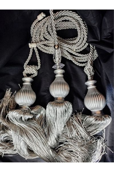 MGEStore Fundal Cortina Legare Tavan Set Braçol 3 Bucăți Cu Ciciucuri