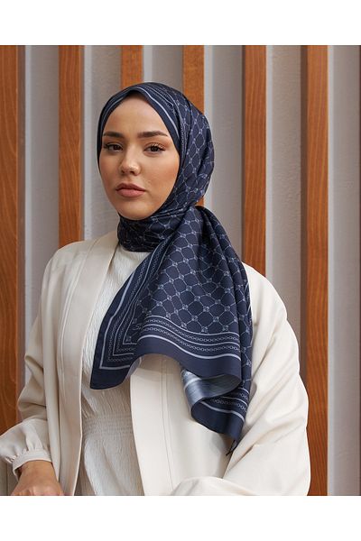 Silk Home Navy Blue-Grey Twill Silk Monogram Shawl