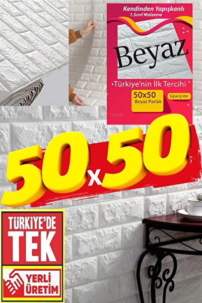 Bien Home 50x50 Cm 0,27 M² Kendinden Yapışkanlı Duvar Kağıdı Esnek Köpük Paneli 3d Boyutlu Tuğla Desen Beyaz