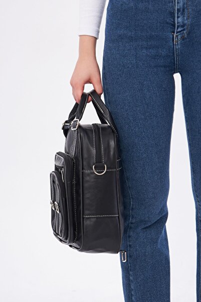 DERİNSS Genuine Leather Black Women's Bag - Back and Shoulder Set _ Dkb004