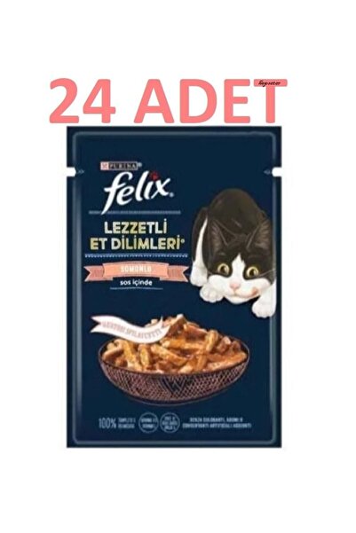 FELIX Felix Pouch Somonlu Lezzetli Et Dilimleri Yaş Kedi Maması 80 Grx24 Adet
