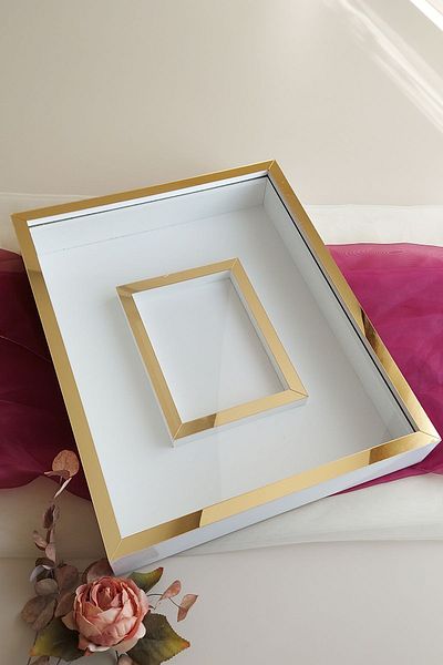 Verda Çerçeve Cadru de memorie 40x50 cm cu trandafir alb-auriu! Rama fără leduri cu secțiune foto! Cadru de memorie trandafir