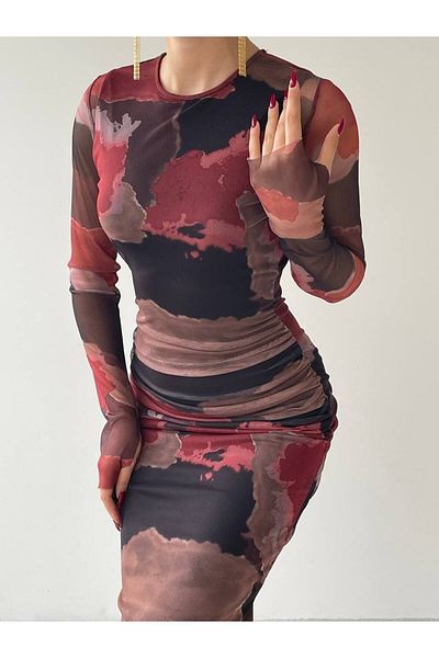 MY BELLA BUTİK New Season Patterned Lined Tulle Dress