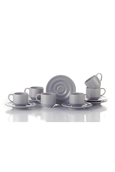 Kütahya Porselen 12-teiliges Beige-Kaffee-Set für 6 Personen in Porzellan-Tuvana – neues Modell 718675