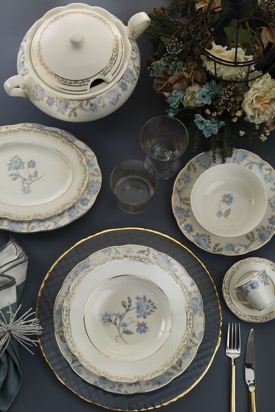 Kütahya Porselen Bone Olympos 68 Parça 12 Kişilik Desenli Yemek Takımı 10542