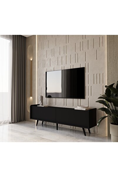 enwood Rigel Country Siyah Mdf 2 Kapaklı Düşme Kapak Ahşap Ayaklı 180 cm  Tv ...