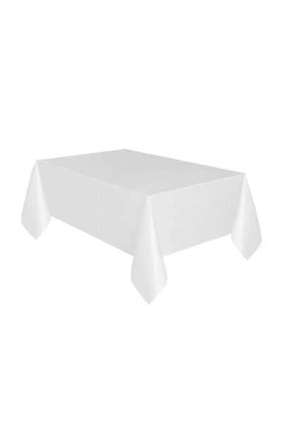 SURPRISE PARTY STORE مفرش طاولة بلاستيك لون أبيض 120x180 سم للاستعمال مرة واحدة