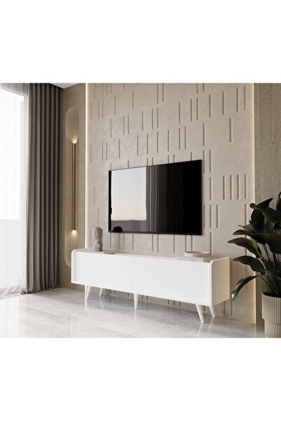 enwood RİGEL COUNTRY BEYAZ MDF 2 KAPAKLI (DÜŞME KAPAK) AHŞAP AYAKLI 160 CM TV...
