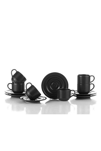 Kütahya Porselen Gkcx Porcelain Tuvana 12-teiliges Kaffeeset für 6 Personen – Anthrazit Star Collection 1017785