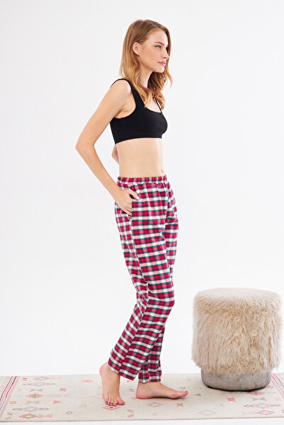 Berrak Women's Elegant Checkered Colored Cotton Pajama Bottoms