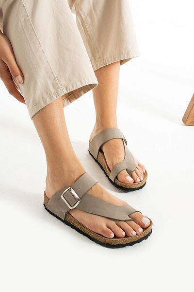 Uniqueqoop Dubai Cork Sole Calf Leather Anatomical Slippers