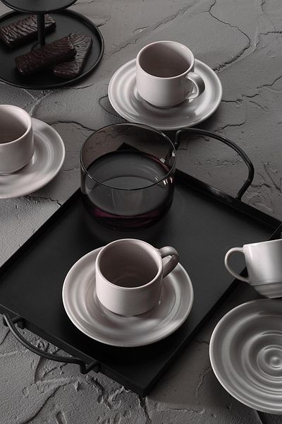 Kütahya Porselen 12-teiliges Beige-Kaffee-Set für 6 Personen in Porzellan-Tuvana – neues Modell 718675