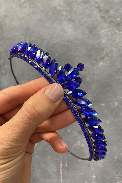 Hayalperest boncuk Saks Blue Ece Model Thin Bridal Crown
