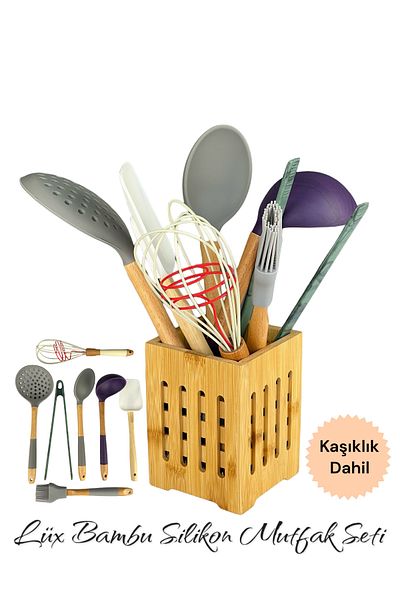 Doğudeko Bamboo Silicone 8 Piece Luxury Kitchen Set