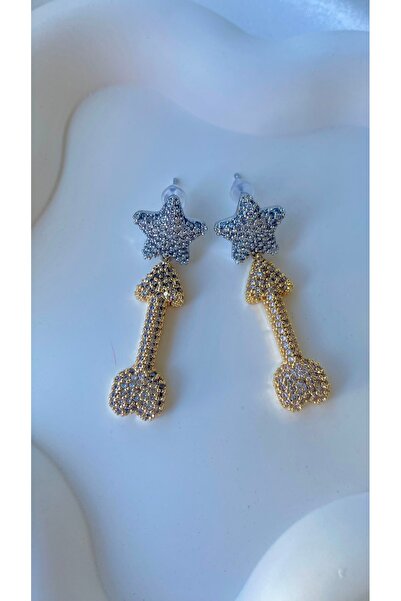 H&S AKSESUAR ÖZEL TASARIM ZİRKON TAŞLI YILDIZ OK KÜPE