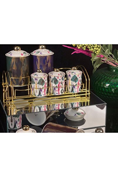 Sembol Rainbow Renkli 7 Parça Standlı Porselen Baharat Takımı Set-70