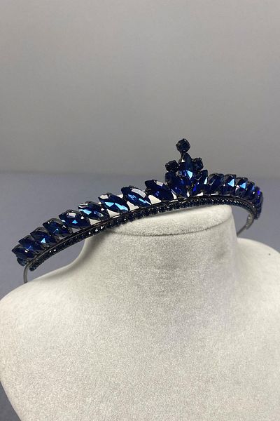 Hayalperest boncuk Navy Blue Thin Bridal Crown - Ece Model