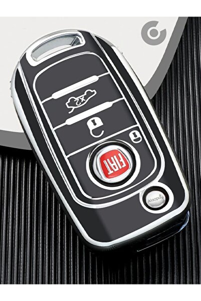Alazpay FİAT EGEA 500X TPU Anahtar Kılıfı (Siyah Gümüş - 1 Adet)
