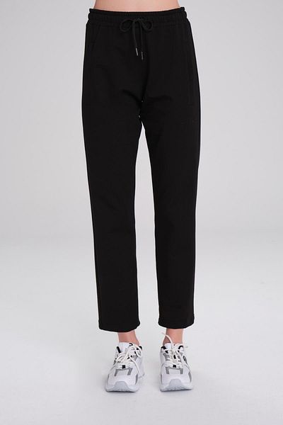 Haşema ACT-4 - Cotton Pipe Leg Black Sports Trousers Sweatpants