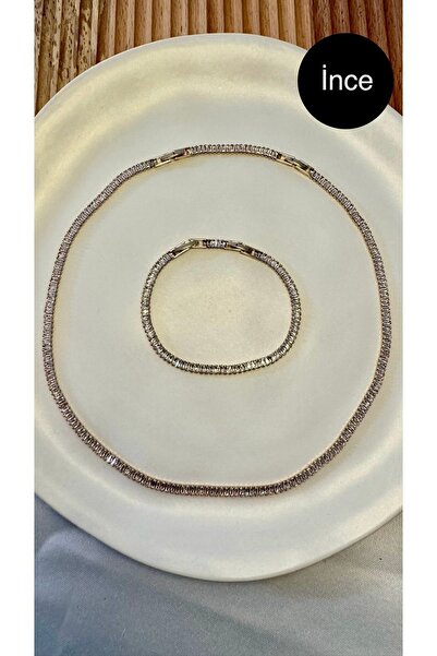 Happy Bear Kadın Çelik Su Yolu Baget Kesim Kararmaz Bileklik Kolye Set