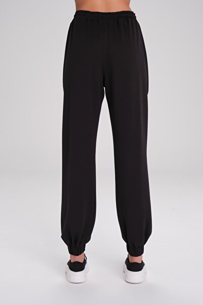 Haşema Μαύρο παντελόνι Jogger με απαλή υφή - Ελαστικό πόδι, φούτερ ACT-5