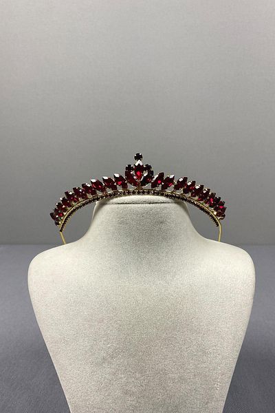 Hayalperest boncuk Claret Red Gold Ece Model Thin Bridal Crown