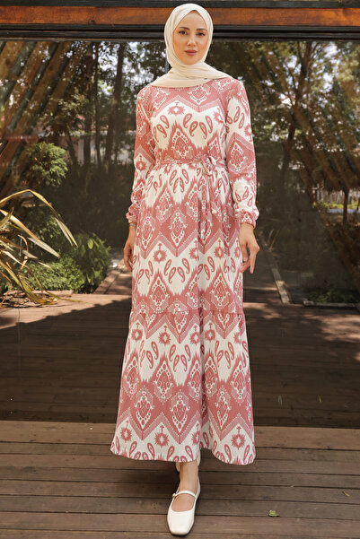 benguen Růžové vzorované hidžábové šaty - 13003