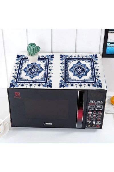 3D ELSE HALI 35x100cm Patterned Blue and White Floral Microwave Oven Cover