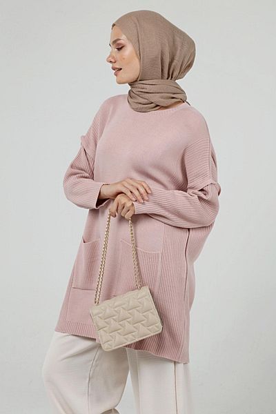 ilmek Women's Double Pocket Hijab Long Hijab Knitwear Tunik 4305