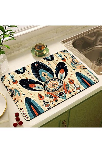 3D ELSE HALI DSN-5 Model Non-Slip Water Absorbent Drying Cloth - Dish Drying Mat, Countertop Drying Cover