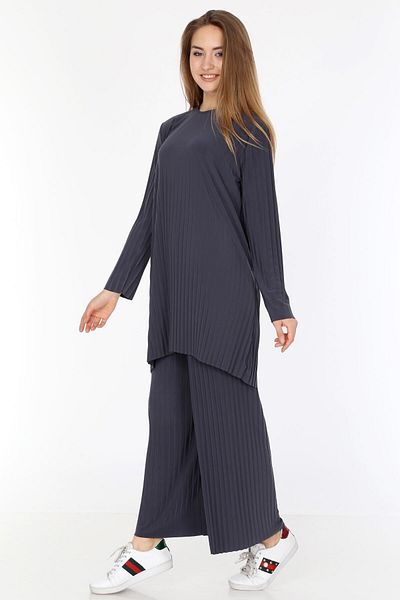 ilmek Γυναικείο καπνιστό παντελόνι Hijab Tunic Πλισέ Sandy Διπλό Σετ 5219
