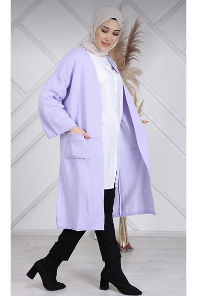 ilmek Women's Lilac Winter Kimono Sleeve Pocket V-Neck Cardigan 4100