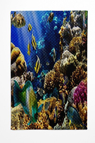 3D ELSE HALI Tropical Fish Patterned Printed Decorative Bedspread Single Pillow Pique Set