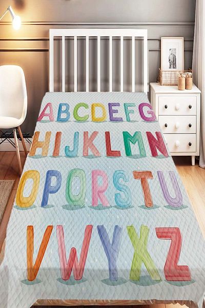 3D ELSE HALI Colorful Alphabet Letters Patterned Single Children's Pique Set