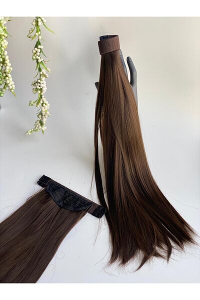 Queen Nelly Fiber ısıya dayanıklı koyu kestane kahverengi at kuyruğu postiş p...