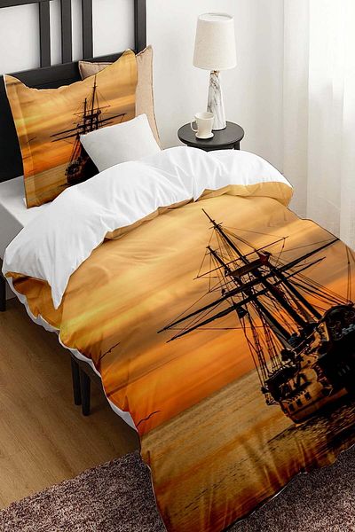3D ELSE HALI Cotton Satin Children and Single Ship Patterned Duvet Cover Set