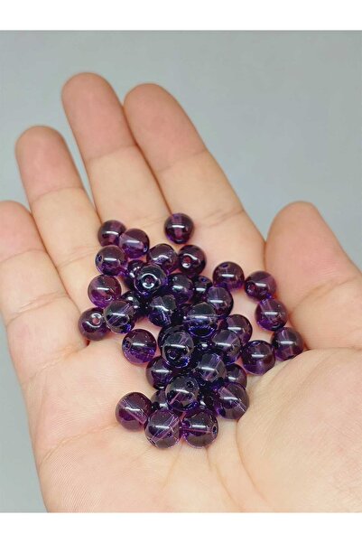 Yasamtohumu 8mm ljubičaste staklene perle - 50 komada (51670)