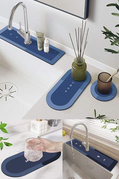 3D ELSE HALI Osso Blue 3 Piece Set - Kitchen Organizer Sink, Soap Dish and Dish Sponge Mat