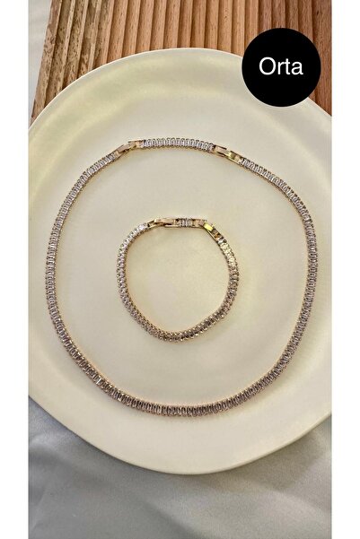 Happy Bear Kadın Çelik Su Yolu Baget Kesim Kararmaz Bileklik Kolye Set