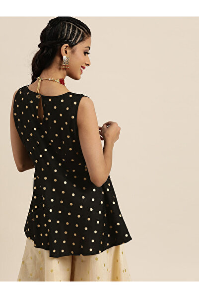 Sassafras By Styli Foil Print Sleeveless Peplum Top