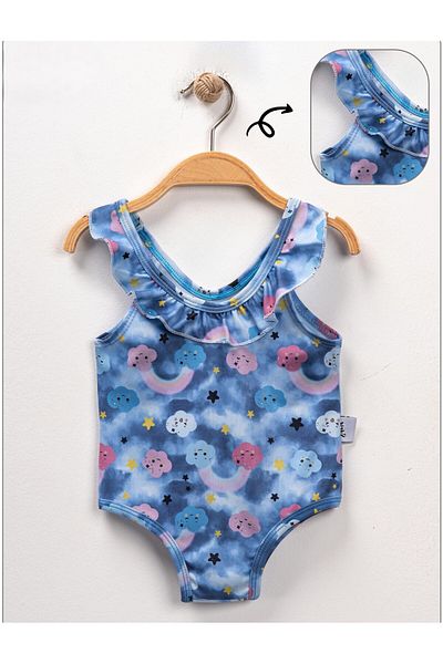 BUUFUU Girl's Swimsuit - PATTERNED, PRINTED and FRONT RIFFLE