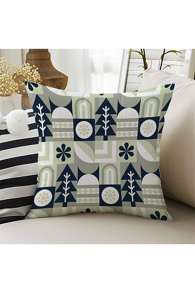 Else Dekor 43x43cm Husă de pernă cu model de copac verde, albastru închis, imprimată digitală - decorativă cu două fețe