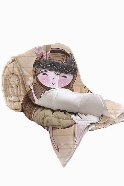 3D ELSE HALI Brown Bohemian Girl Rabbit 3D Patterned Single Children's Quilt Sleeping Set