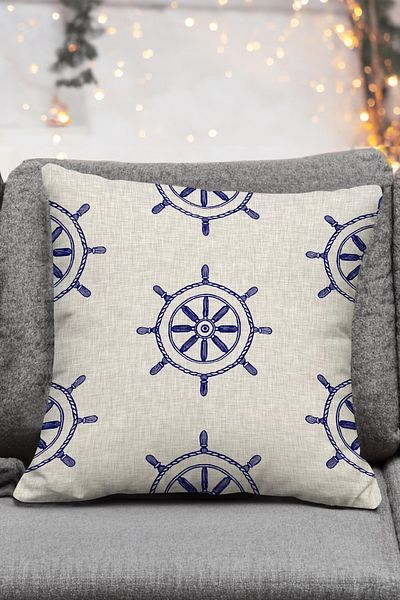 Royalte Set de 4 fețe de pernă de lux din catifea de lux, cu tematică de vară, cu modele de cârmă și navă