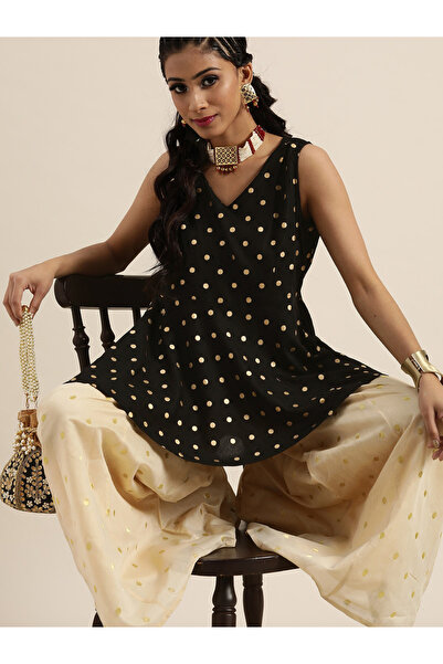 Sassafras By Styli Foil Print Sleeveless Peplum Top