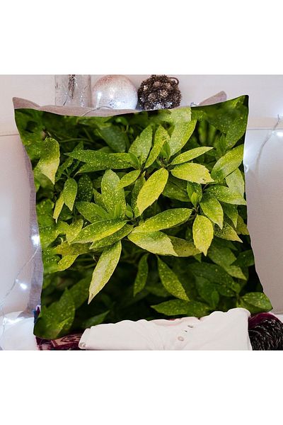 Else Dekor Green Tropical Ivy Leaves Patterned Digital Printed Throw Pillow Cover