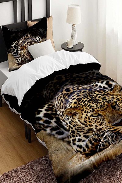 3D ELSE HALI Cotton Satin Kids and Single Duvet Cover Set - Leopard Patterned Print