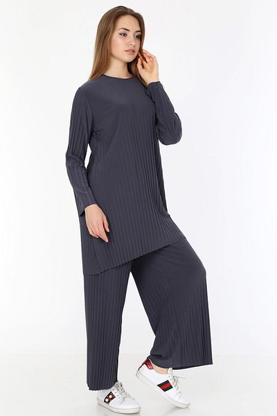 ilmek Γυναικείο καπνιστό παντελόνι Hijab Tunic Πλισέ Sandy Διπλό Σετ 5219