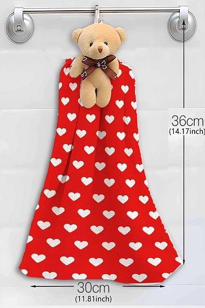 3D ELSE HALI Red and White Patterned Heart Teddy Bear Bathroom Kitchen Hand Towel 30x35 cm